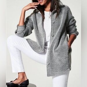 NWT SPANX Women's Luxe Fleece Shirt Jacket in Pebble Gray